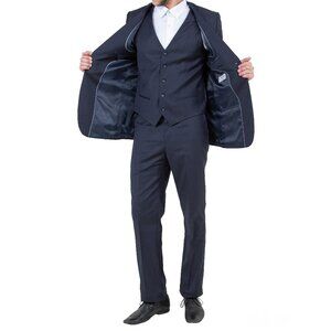 Solid Navy 3 Piece Slim Fit Tazzio Men's Suit